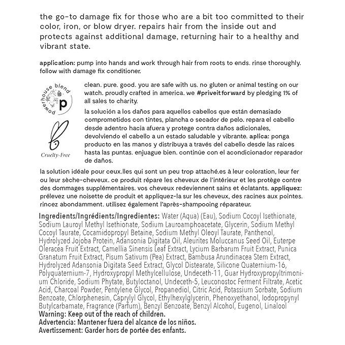 Privé Damage Fix Hair Shampoo for Women & Men - Sulfate-Free Repair Shampoo for Damaged Hair - Strengthening & Moisturizing Formula for Dry, Dull & Over-Processed Strands (33.8 oz)