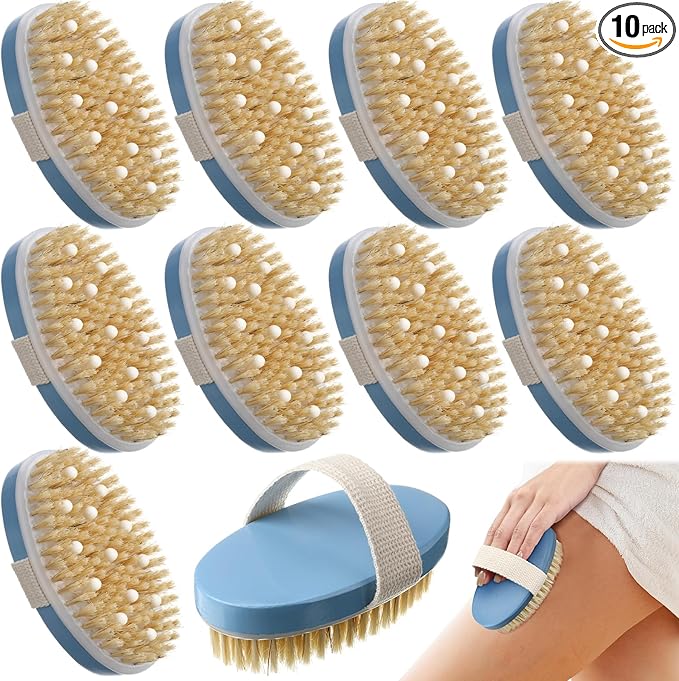 Gejoy 10 Pcs Dry Brushing Body Brush Exfoliating Brush with Massage Nodule Dry Skin Body Scrubber for Shower Bath Back Circulation Improvement Dead Skin Exfoliator (4.92 x 2.56 Inches,Sky Blue)