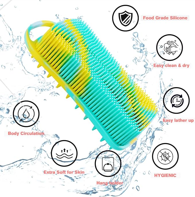 Silicone Body Scrubber, 2 in 1 Body Brush & Hair Scalp Brush for Shower and Bath, Easy Clean, Lathers Well, Stimulating Blood Circulation More Hygienic Than Loofah, Fit Women Men.Camo Green