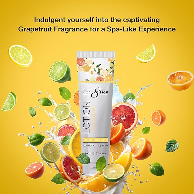 Cre8tion Spa Vitamin C Hand & Body Lotion, Luxurious Lightweight Moisturizer for Silky, Smooth Skin, 3.3 Fl Oz