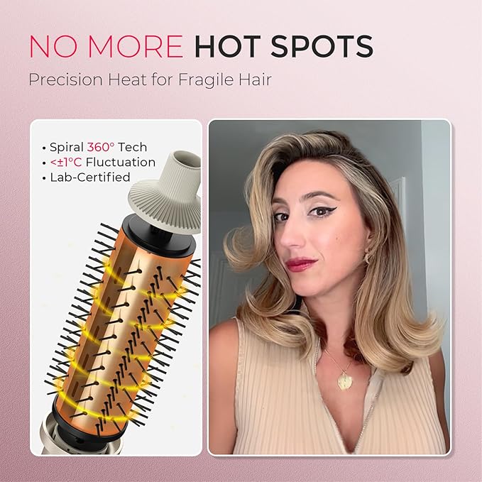 TYMO STYLUX PRO Thermal Brush Curling Brush, 1.5 Inch Blowout Heated Round Volumizer, Hair Straightener and Curler 2 in 1, 800M Negative Ion for Smoother, LCD Display, 5 Temp, Dual Voltage, Gold