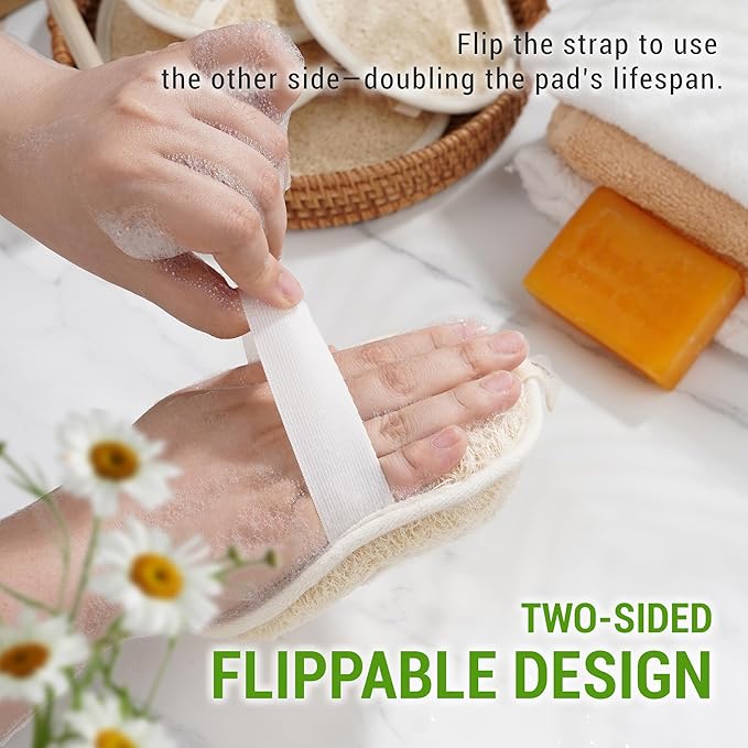 Vietnamese Natural Loofah Exfoliating Body Scrubber Pads, 100% Plant-Based Shower Luffa Sponge, Bath Loofah for Women Men, 2-Pack