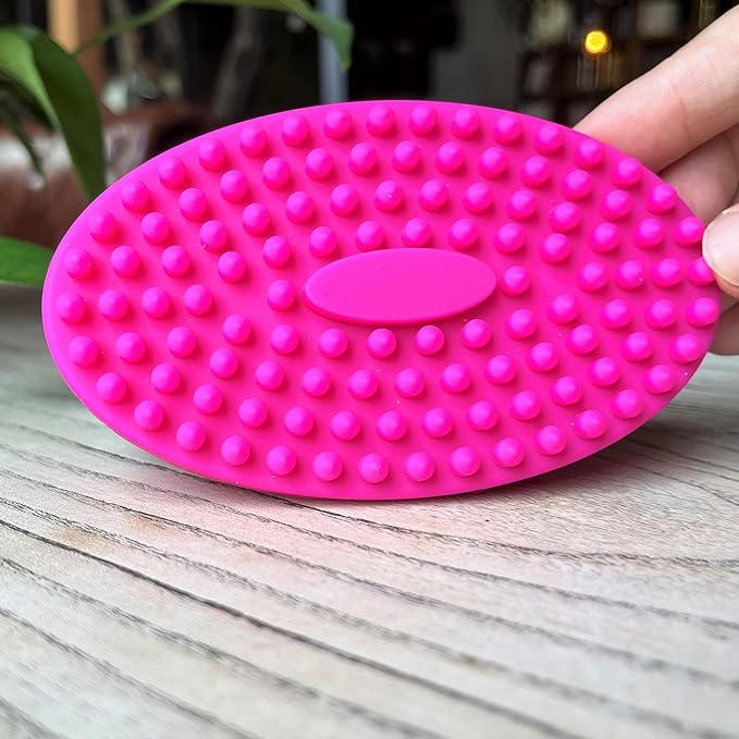 Premium Sensory Brush for Kids or Autism,Soft Silicone Body Scrubber,2 in 1 Sensory Room Occupational Therapy Sensory Brushes,Silicone Loofah,Pets Shower Brush Bath Brush Shampoo Brush(Oval-hot Pink)