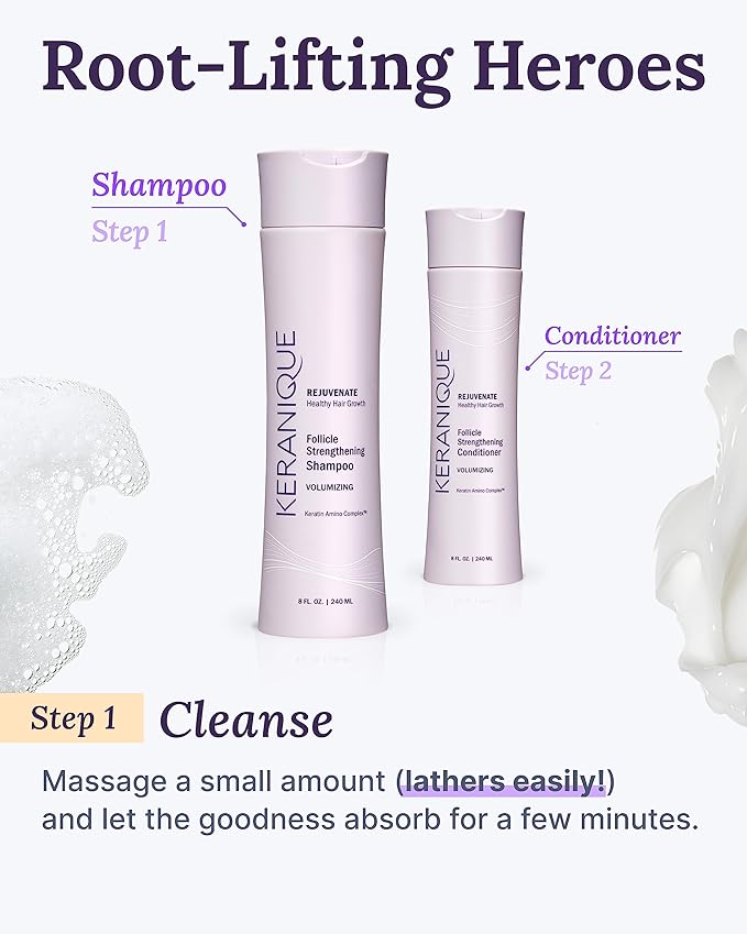 Keranique Volumizing Shampoo with Keratin and Biotin for Thinning Hair, Anti-Breakage, Follicle Strengthening, 12 Oz