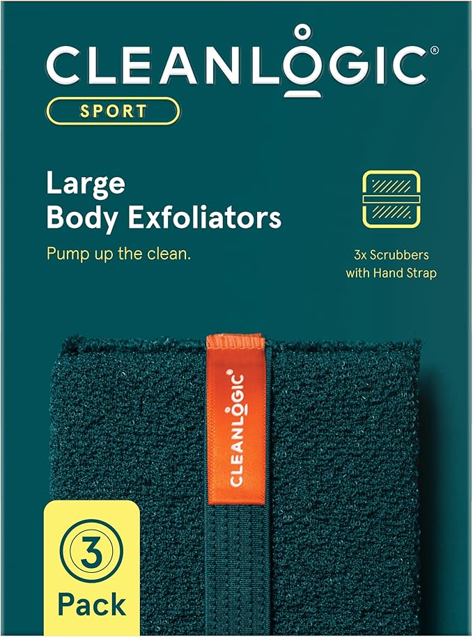 Cleanlogic Sport Exfoliating Body Scrubber, Large Exfoliator Tool for Athletes, Daily Skincare Routine for Smooth Clean Skin, Assorted Colors, 3 Count Value Pack