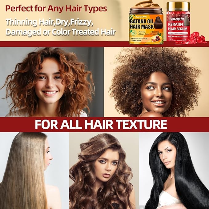 Batana Oil for Hair Growth & Keratin Hair Treatment Serum,Batana Hair Mask for Damaged Hair and Growth,40 Capsules Leave-in Hair Oil Anti Frizz Hair Conditioner Serum