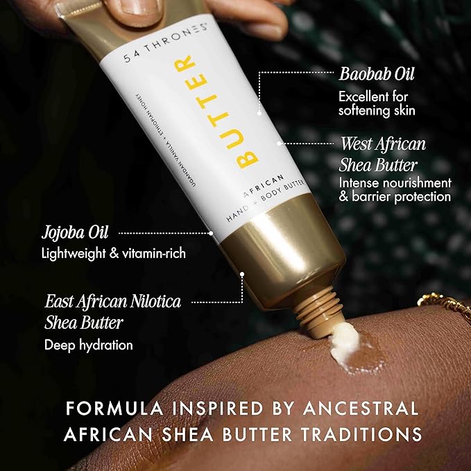 54 Thrones Mini African Beauty Shea Butter, Intensive Dry Skin Support, Moisturizing Body Butter for Women, Moisturizing Body Balm and Cream, Locks in Moisture, Ugandan Vanilla + Ethiopian Honey, 1 oz