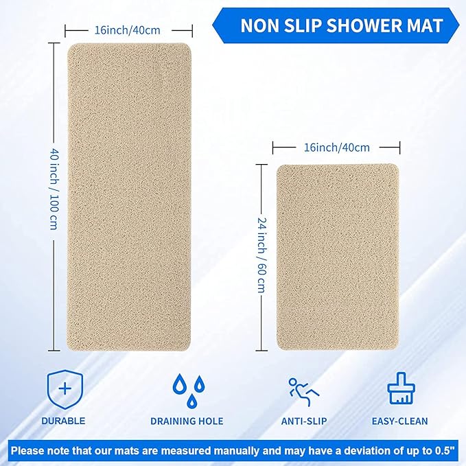 Non Slip Bathtub Mat, Foot Scrubber Anti Slip Fast Drying Shower Mat for Tub, Floor,Bathroom, Home, Kitchen, Hotel, Beige, 24x16 Inches