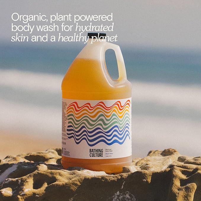 Bathing Culture, Organic Mind + Body Wash, Natural, Biodegradable, Sustainable, Vegan Personal Care, All Natural Organic Body Wash for Women and Men, 1 Gallon, Break Water Scent, Holiday Gift Idea