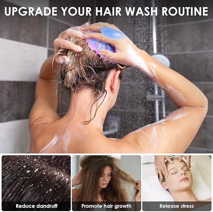 INNERNEED Magnetic Silicone Scalp Scrubber for Hair Washing – Soft Thick Bristles, Palm-Sized Shampoo Brush for Wet or Dry Scalp Massage, Improves Circulation & Scalp Health (semi-Transparent Purple)