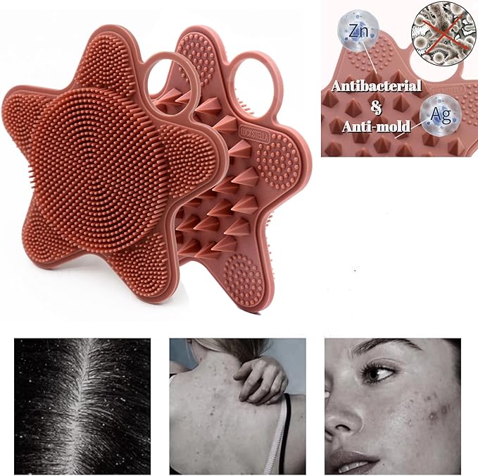 LUCKSTELLA 2 in 1 Silicone Body Scrubber, Food-Grade Silicone Body Brush for Shower, Gentle Exfoliating and Lather Well, Gentle Scrubber for Sensitive Skin, Easy-to-Clean(Coffee, 1-Pack)