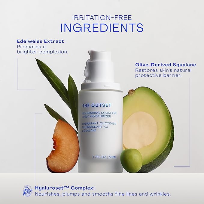 The Outset Nourishing Squalane Daily Moisturizer - Gentle Fragrance Free Non-Comedogenic Cream - Barrier Repair, Hydrating - Clean, Vegan, Gluten Free - All Skin Types, Sensitive Skin - 1.7FL OZ