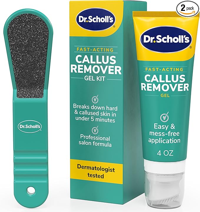 Dr. Scholl's Fast Acting Callus Remover Gel Kit, Hard Skin Removal, Smooth Soft Feet in Minutes, Salon Professional Formula, Mess Free Application, Exfoliating Foot File Pedicure Tool Included