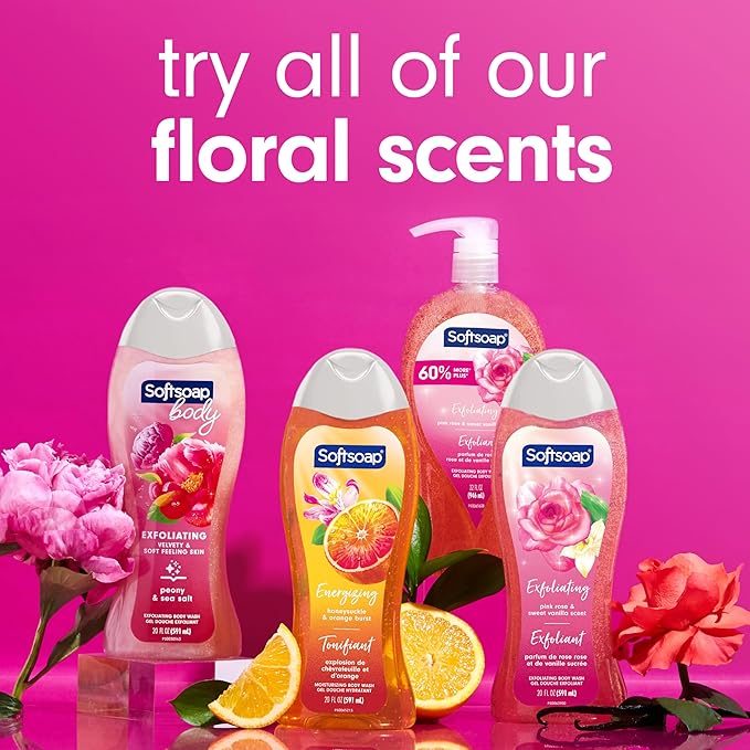 Softsoap Body Wash, Honeysuckle & Orange Burst Body Wash, 20 Ounce, 4 Pack