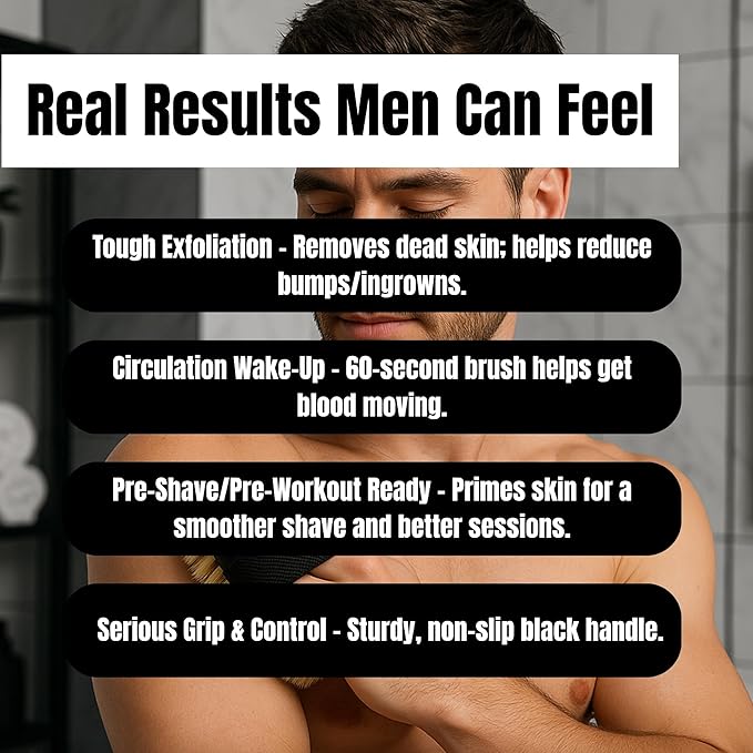 Dry Brush for Men – Firm bristles, Black Non-Slip Handle, exfoliating Body Tool for Dry Brushing and Lymphatic Drainage