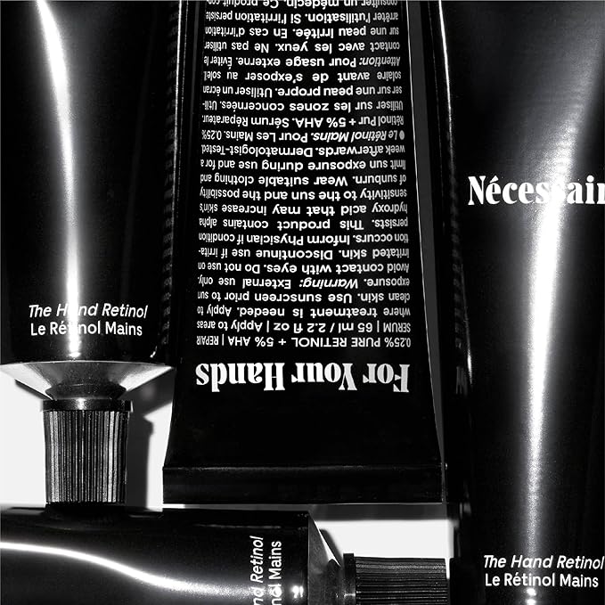 Nécessaire The Hand Retinol. Anti-Age Repair Serum. For Crepiness, Wrinkles, Spots, Brittle Cuticles. 0.25% Pure Retinol. 5% AHA. Dermatologist-Tested. Hypoallergenic. Non-Comedogenic.