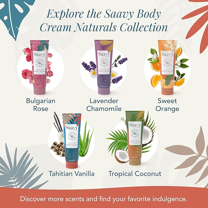Body Cream Tahitian Vanilla Saavy Naturals, Clean Plant-Based Ingredients-Made In USA - Absorbent Shea Butter Vegan, Thick and Creamy Body Moisturizer, Body Lotion for Dry Skin- 8.5 Fl Oz