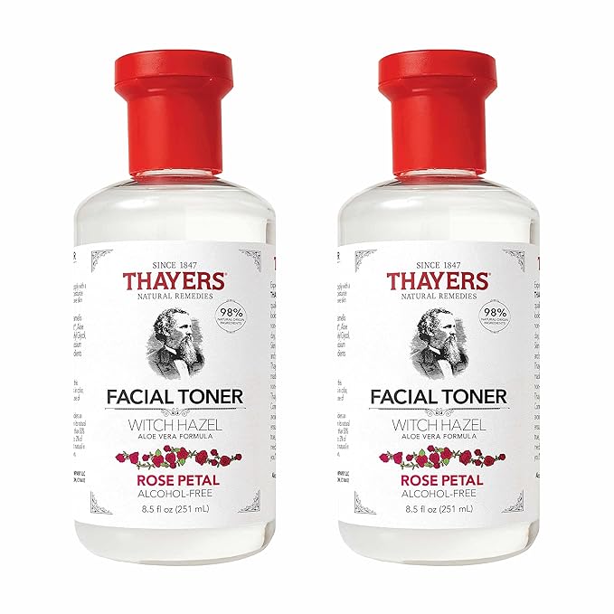 Thayers Alcohol-Free, Hydrating Rose Petal Witch Hazel Facial Toner with Aloe Vera Formula, Vegan, Dermatologist Tested and Recommended, 8.5 Oz (Pack of 2)
