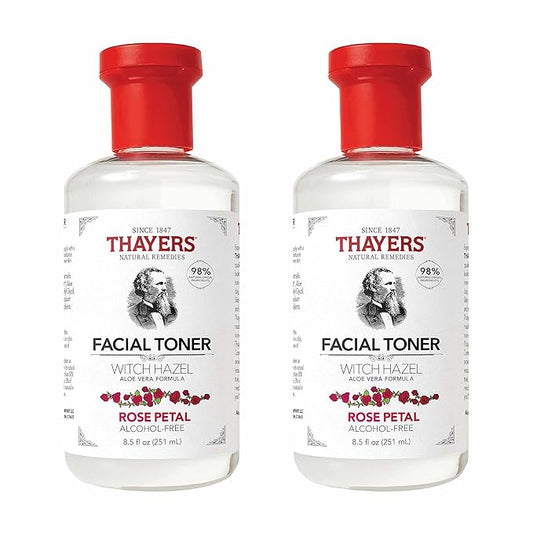 Thayers Alcohol-Free, Hydrating Rose Petal Witch Hazel Facial Toner with Aloe Vera Formula, Vegan, Dermatologist Tested and Recommended, 8.5 Oz (Pack of 2)