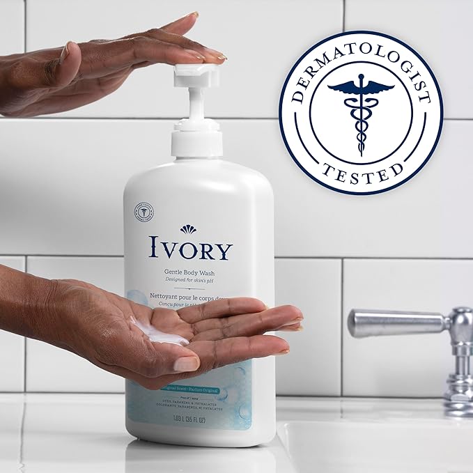Ivory Body Wash, Designed for the Whole Family, Gentle Formula, Free of Dyes Heavy Perfumes Parabens Phthalates & Silicones, Original Scent, 35 oz