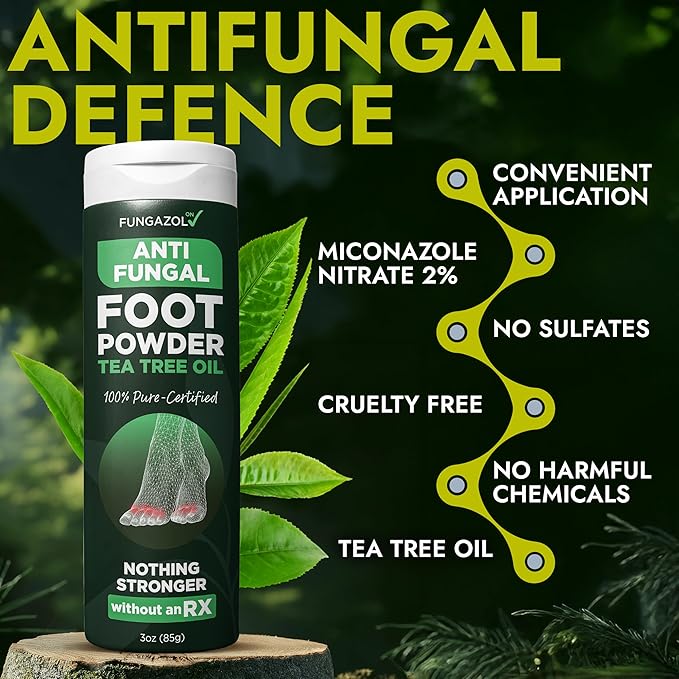 Antifungal Foot Powder with Miconazole Nitrate 2% & Tea Tree Oil for Foot Fungus Treatment | Soothes Itchy Skin, Controls Odor & Prevents Reinfection | Powder for Athlete’s Foot Relief | Pack of 3