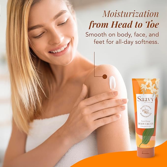 Saavy Naturals Body Cream Sweet Orange Plant-Based Ingredients| Made In USA | Absorbent Shea Butter Vegan Formula, Thick and Creamy Body Moisturizer, Body Lotion for Dry Skin- 8.5 Fl Oz, 2 Pack
