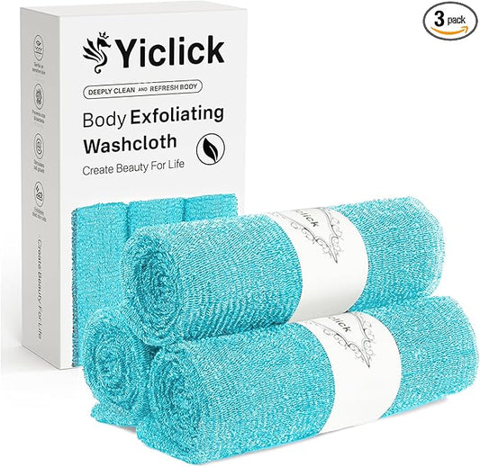 Yiclick Exfoliating Washcloth Towel, Japanese Exfoliating Bath Wash Cloth for Body Exfoliation, Korean Back Scrubber Washer for Shower, African Net Sponge Brush Loofah Exfoliator (Blue)