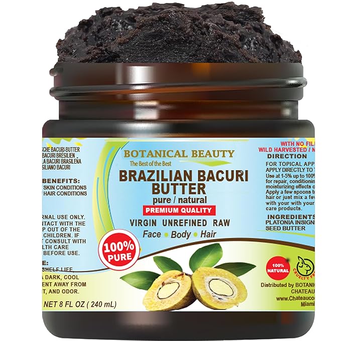 Botanical Beauty Brazilian BACURI BUTTER 100% Pure Natural VIRGIN UNREFINED for FACE, SKIN, BODY, HAIR, NAILS Skin Moisturizer Butter, Skin Nourishing Butter (8 Fl Oz)