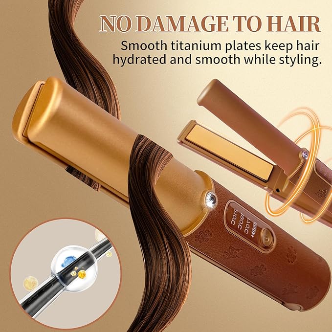 Cordless Hair Straightener, Portable Straightener 2 in 1 for Hair Straightening and Curling,5000mAh Mini Travel Hair Straightener,Fast Heating Titanium Flat Iron, 210°C/410°F Within Seconds(Urban OL)