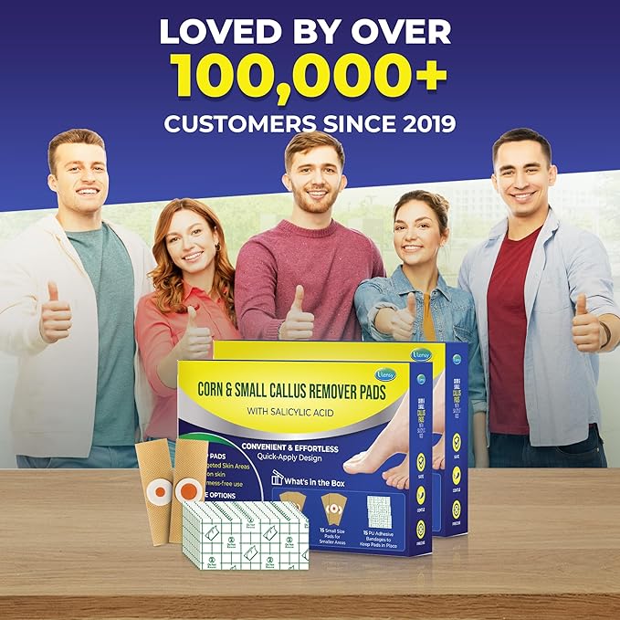 Corn Remover Pads for Feet Toes: 2 Boxes of 30 Pack Salicylic Acid Extra Strength Treatment - Fast Effective Medicated Bandages for Kids Adults Seniors Teens Runners Workers Men Women 60 Blue