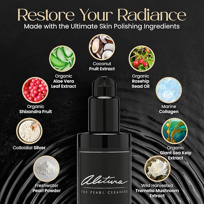 Alitura Pearl Facial Cleanser for Men & Women 100 ml – Anti-Aging Face Wash with Marine Collagen, Sea Kelp & Organic Botanicals – Hydrating Gentle Exfoliant for Clear, Smooth Skin – 3.4 oz Travel Size