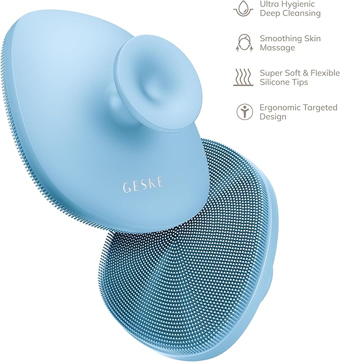 GESKE Body Brush | 4 in 1 | Cleansing Brush for The Entire Body | Professional Deep Cleaning | Soft Silicone Bristles | Ergonomic Two-Finger Design | Cleanses & Massages