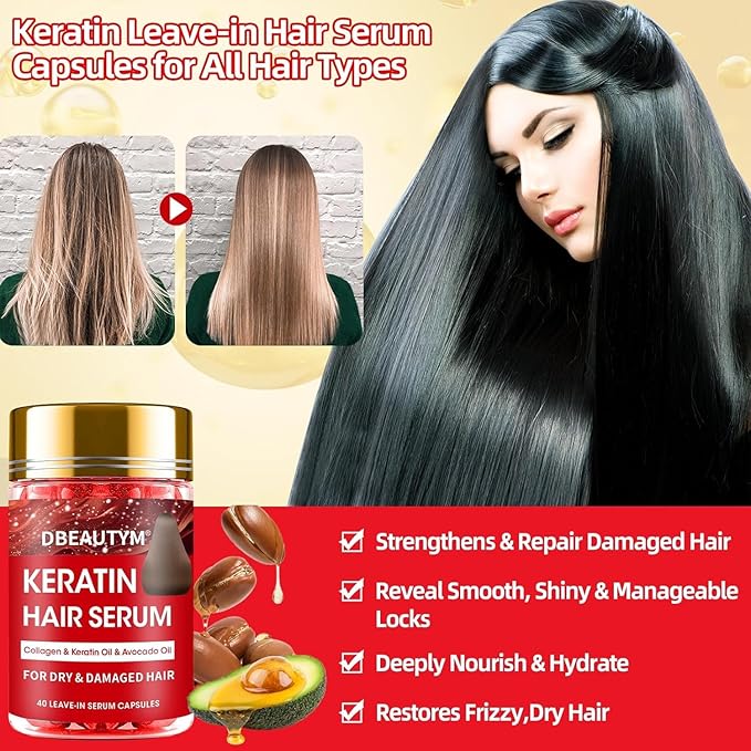 Batana Oil for Hair Growth & Keratin Hair Treatment Serum,Batana Hair Mask for Damaged Hair and Growth,40 Capsules Leave-in Hair Oil Anti Frizz Hair Conditioner Serum