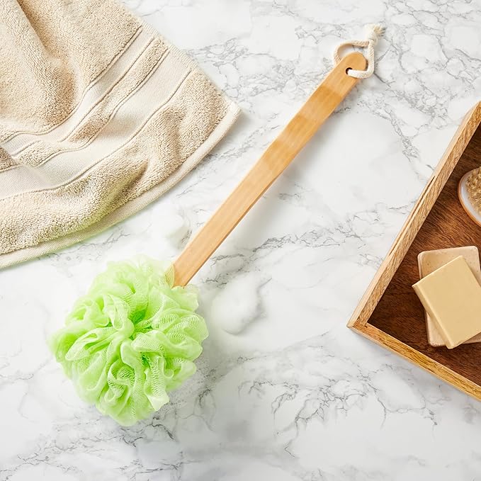 Juvale Loofah Back Scrubber for Shower - 4 Pack, Assorted Colors, 16 in - Loofah with Handle - Body Scrubber & Shower Brush with Long Handle