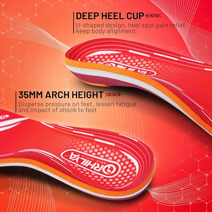 220lbs+ Plantar Fasciitis Relief Foot Pain Arch Support Insert Orthotics Insole, Women Men Shoe Inserts Standing All Day, Comfort Work Boot Insole Flat Feet Heel Spur Size 12, 305MM