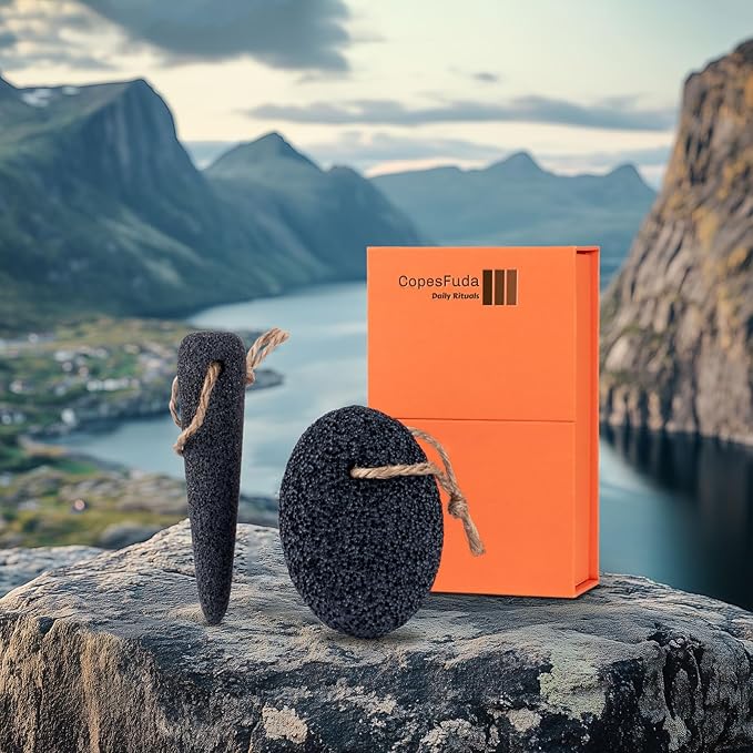 Natural Volcanic Pumice Stone for Feet & Hands. Foot Scrubber for Dead Skin Remover & Deep Cleansing, Cone Shape Stone for Hard-to-Reach Areas Corn Removal, 2 Pcs, Ready-to-Gift Design