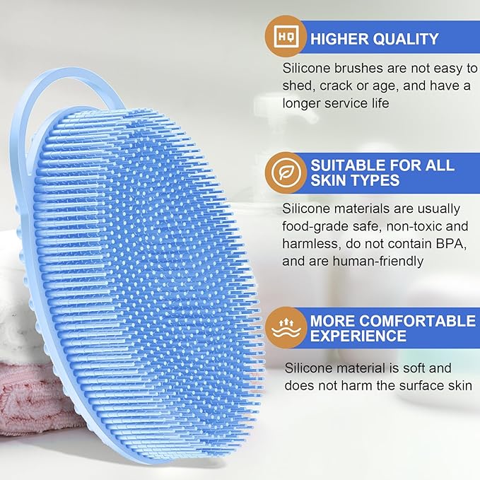 Metene 2 Pack Silicone Exfoliating Body Scrubber with Loop, Body Scrubber for Men and Women, Silicone Loofah for Shower, Soft Silicone for Shower and Bath Skincare Routine(Blue)