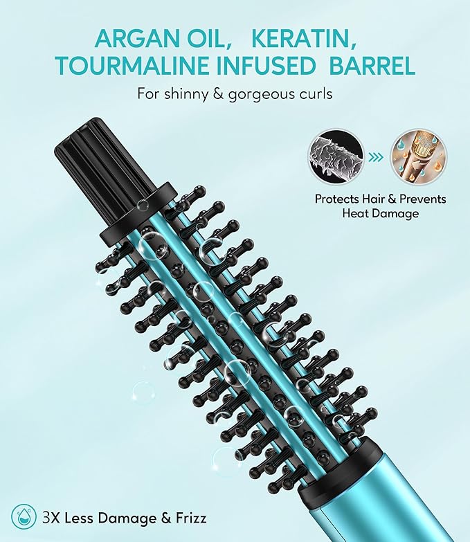 Farery Mini Thermal Brush, Curling Iron 3/4 Inch, Heated Round Brush for Volumizing and Small Curls, Travel Size Curling Iron for Short & Thin Hair, Dual Voltage, One Heat 392°F, Blue