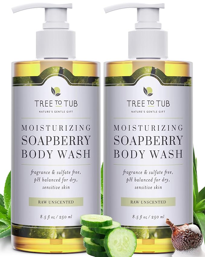 Tree to Tub Unscented Body Wash for Sensitive Skin & Dry Skin - Moisturizing pH Balanced Fragrance Free Body Wash, Hydrating Sulfate Free Body Soap for Women & Men w/Organic Shea Butter, Natural Aloe
