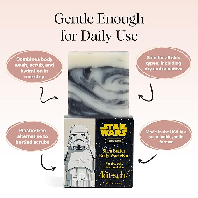 Kitsch Shea Butter Exfoliating Body Wash x Star Wars Stormtrooper Design – Moisturizing Bar Soap & Gentle Soap Bar – Hydrates, Softens & Soothes Skin – Paraben, Silicone & Sulfate-Free - 4 oz