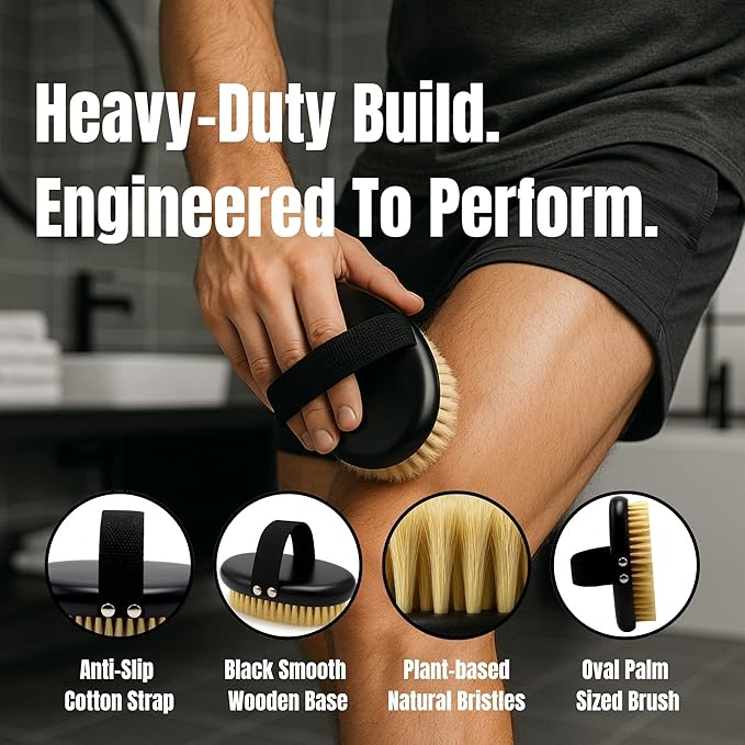 Dry Brush for Men – Firm bristles, Black Non-Slip Handle, exfoliating Body Tool for Dry Brushing and Lymphatic Drainage