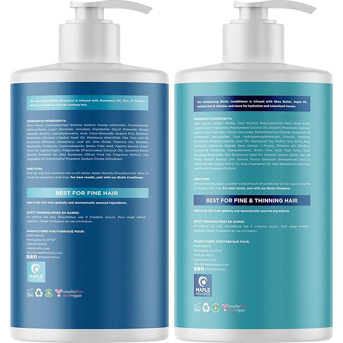 Rosemary Biotin Shampoo and Conditioner Set - Volumizing Shampoo and Conditioner for Thinning Hair for Women & Men with Nourishing B Vitamins - Color Safe Sulfate Paraben & Silicone Free (25 Fl Oz)