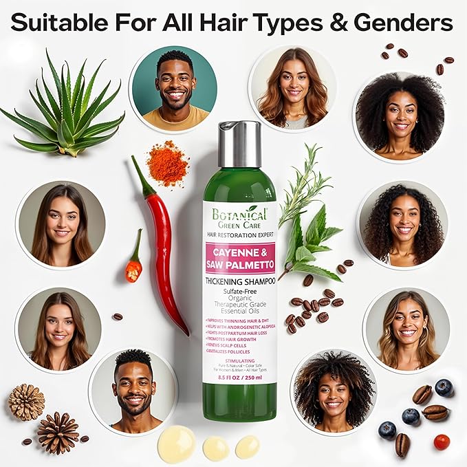 Cayenne & Saw Palmetto Biotin Shampoo for Thinning Hair – Vegan Volumizing Shampoo for Fine Hair with B Vitamins Argan Oil, Strengthening, Paraben, Silicone and Sulfate Free. Made in USA