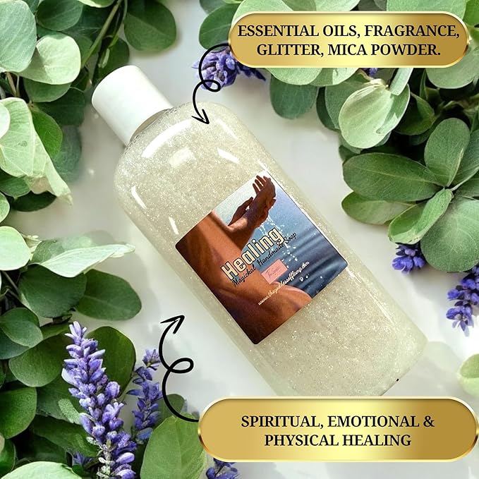 Healing Shower Gel – 8 oz Handmade Body Wash for Spiritual, Emotional & Energetic Cleansing – Eucalyptus Scent – Altar-Charged – Wiccan, Hoodoo, Conjure, Pagan Ritual Use – Vegan & Sulfate-Free