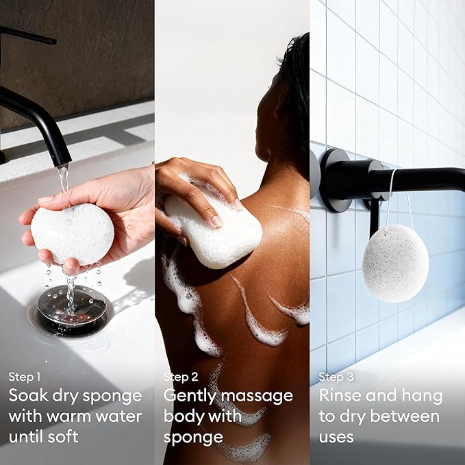 Vove Organic Konjac Body Sponges 2-Pack - Natural Full Body Exfoliating Shower Sponges, Gentle Plant-Based Cleansing for All Skin Types, Microplastic-Free Biodegradable, Certified Organic