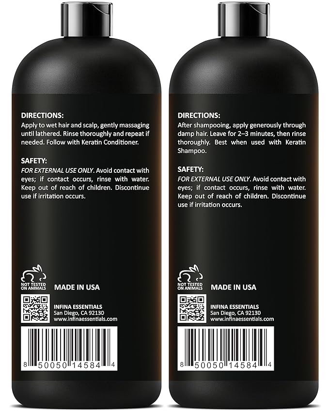 Keratin Shampoo and Conditioner Set | 16 fl oz Each | with Batana Oil & Bamboo Extract | Controls Frizz, Strengthens, Nourishes, & Adds Shine for Smoother Hair