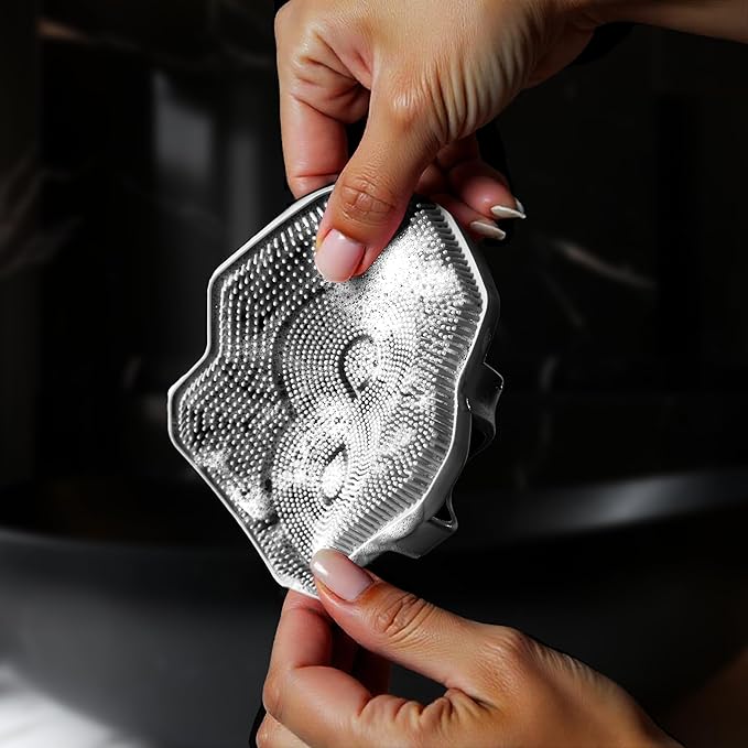 Silicone Shower Scrubber for Body – Exfoliating Loofah Alternative, Silver-Infused & Hygienic, Gentle for Sensitive Skin, Durable & Long-Lasting Body Scrubber for Men - Gray