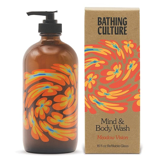Bathing Culture, Organic Mind + Body Wash, Natural, Biodegradable, Sustainable, Vegan Personal Care, Organic Body Wash for Women and Men, Glass Bottle, 16 fl oz, Meadow Vision, Holiday Gift Idea