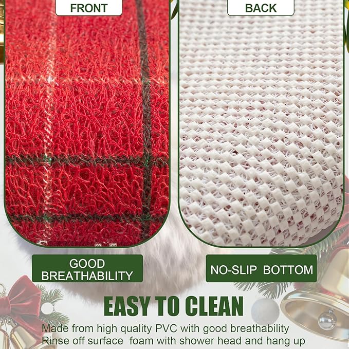 Christmas Non-Slip Bathtub Mat, Anti Slip Shower Mat, Fast Drying Bathtub Mats, Foot Scrubber Mat, Anti Slip Mat for Tub, Floor, Bathroom, Kitchen, Home, Hotel (Holiday Plaid, 40"x16")