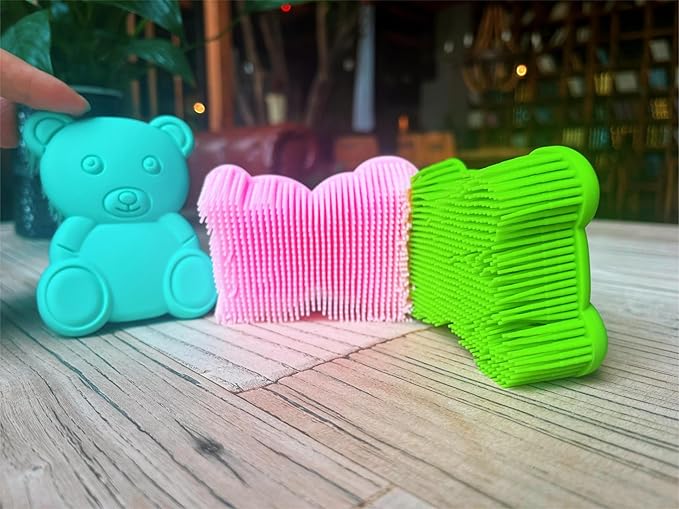 Premium Sensory Brushes for Kids or Autism,Soft Silicone Body Scrubber,2 in 1 Sensory Room Occupational Therapy,Silicone Loofah,Pets Shower Brush Bath Brush Shampoo Brush (3pcs(Bear))